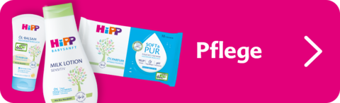 Verschiedene Babypflegeprodukte der Marke 'Hipp', darunter ein Baby-Desinfektionsmittel, Babytücher und eine Babylotion.